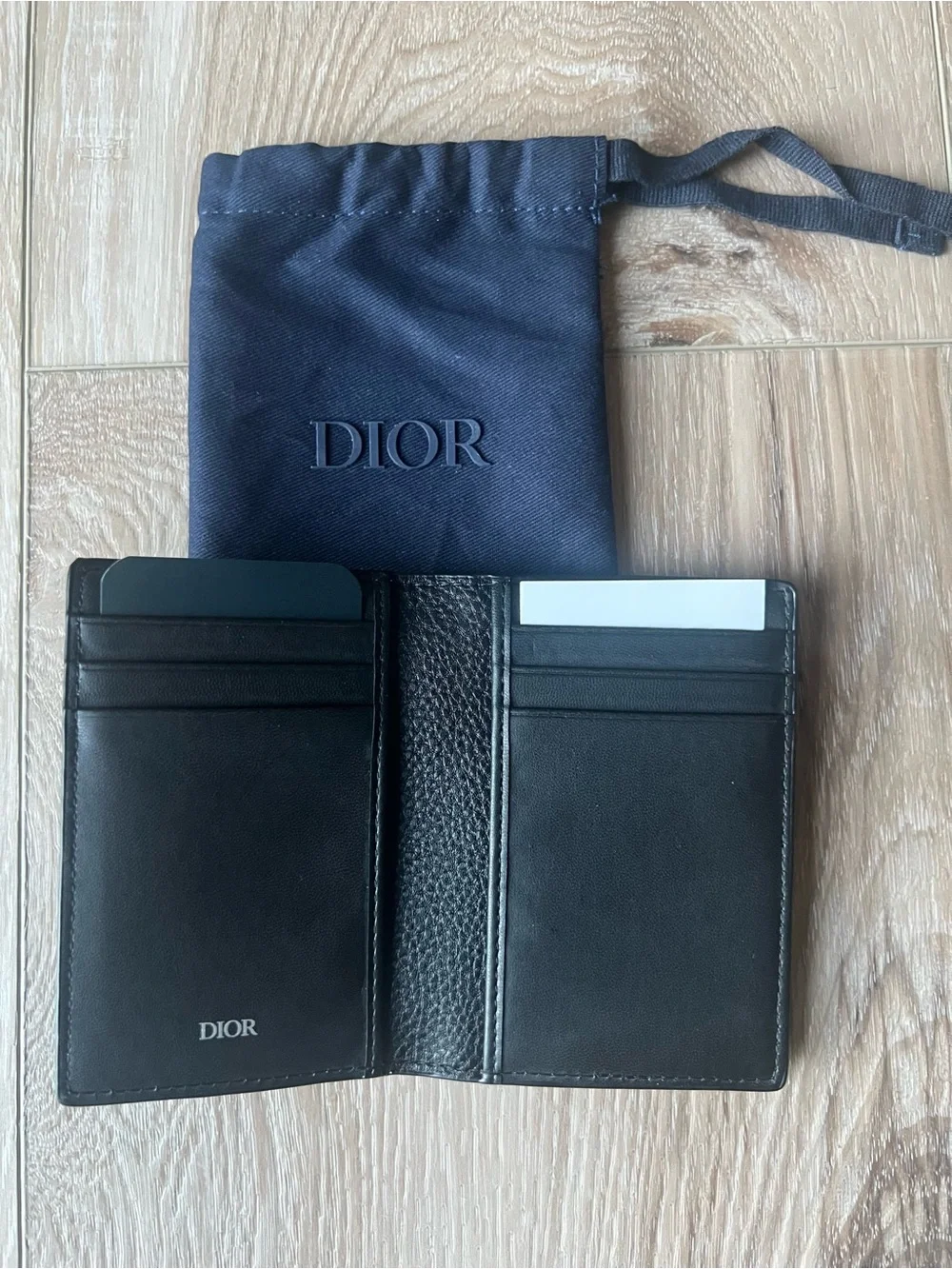Dior Black Pebbled Leather Card & Key Holder